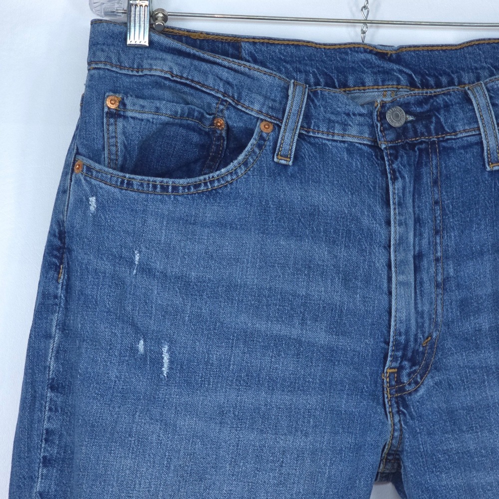 Levi's 511 Denim Jeans Mens 36x30 Faded Stretch Medium Wash Whiskers Distressed - Picture 10 of 16